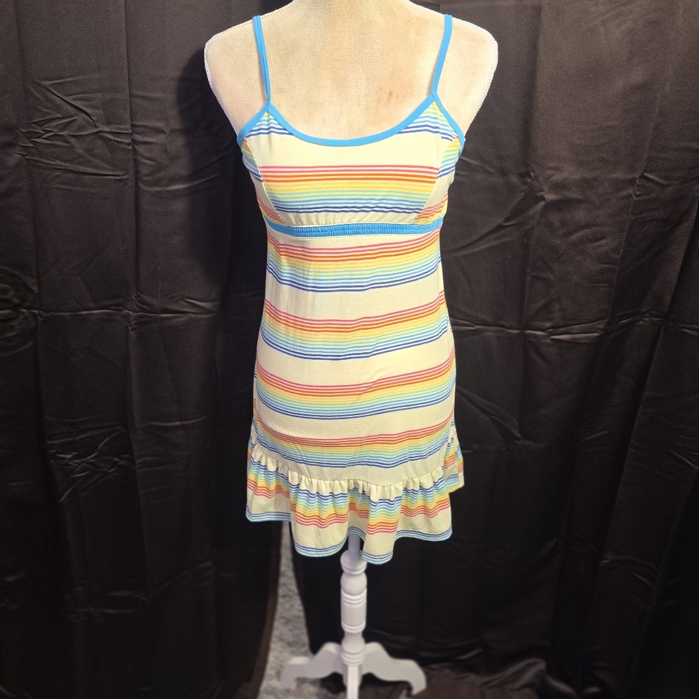 Joe Boxer Y2K Dress Womens M Yellow Rainbow Babydoll Mini Ruffle Boho Festival